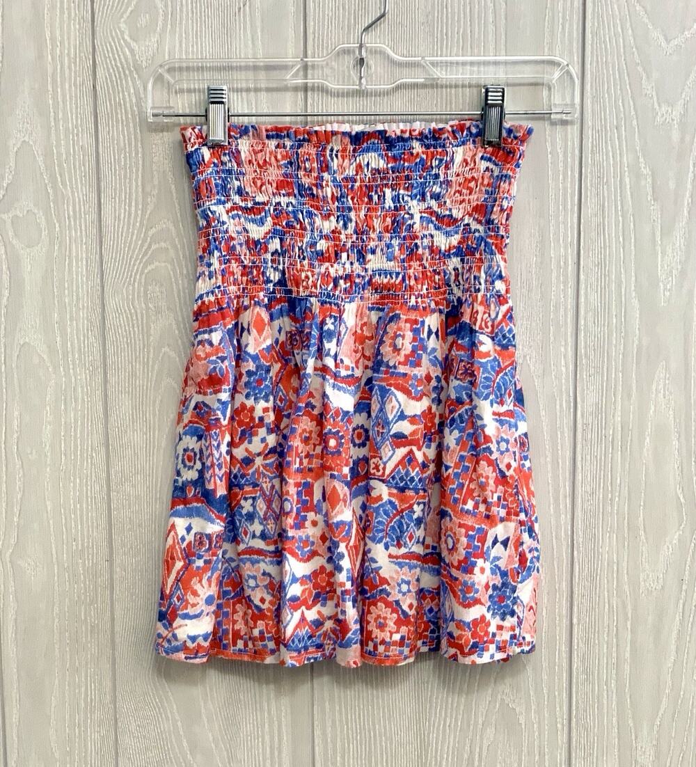 LOFT Red Blue Sleeveless Smocked Top Small NWT